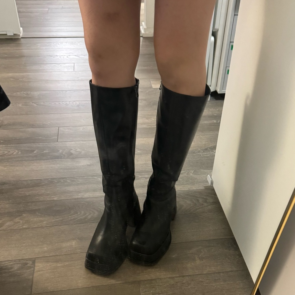 Black Real Leather knee high boots